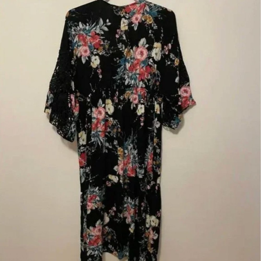 Black floral long cardigan